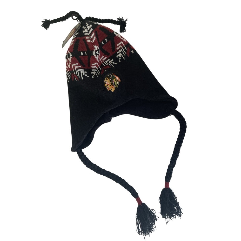 Old Time Hockey Chicago Blackhawks NHL Earflap Beanie Knit Tassel Hat New